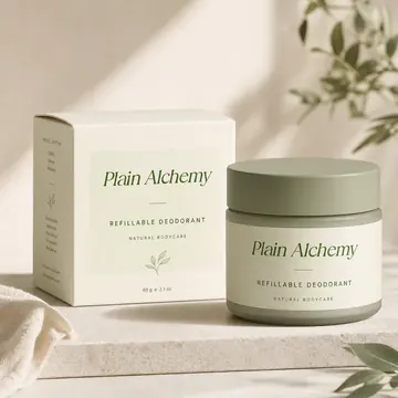Refillable Deodorant Packaging for Plain Alchemy #1502 - AI-generated packaging design concept