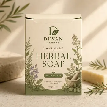 Handmade Herbal Soap Packaging for Diwan Herbal - AI-generated packaging design concept
