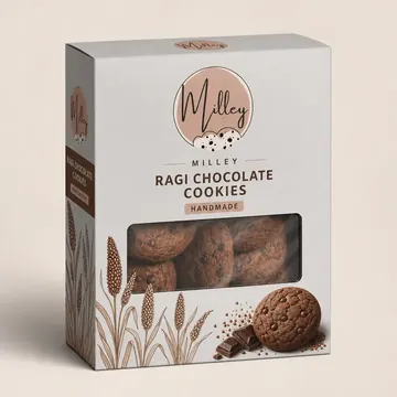 Ragi Chocolate Cookies Packaging for Milley - AI-generated packaging design concept