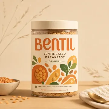 Lentil-based Breakfast Jar Packaging for Bentil - AI-generated packaging design concept