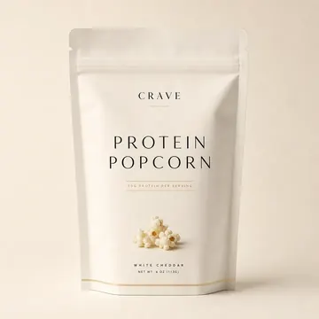 Protein Popcorn Packaging for Crave - AI-generated packaging design concept