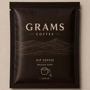 Coffee Sachet Packaging for Grams Coffee - AI-generated packaging design concept