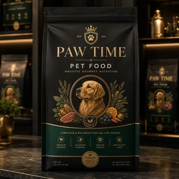 Paw Time Pet Food Packaging Design - AI-generated packaging design concept