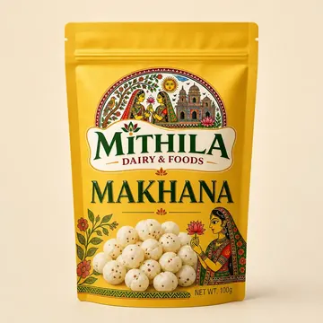 Makhana Packaging for Mithila Makhana - AI-generated packaging design concept