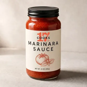 Marinara Sauce Packaging for 17 Cooks - AI-generated packaging design concept