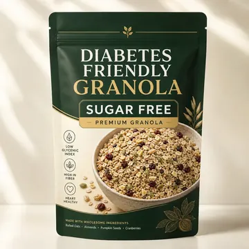 Tropical Fruit Crunchy Granola Muesli Packaging for Vitallea Foods - AI-generated packaging design concept