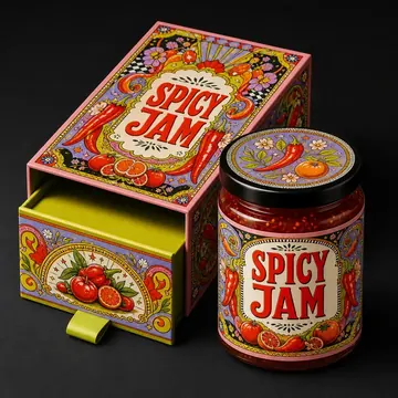 SPICY JAM Packaging Design - AI-generated packaging design concept