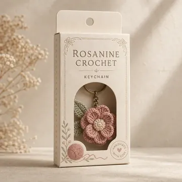 Keychain Packaging for Rosanine Crochet - AI-generated packaging design concept