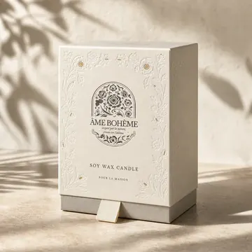 Soy Wax Candle Packaging for ÂME BOHÈME - AI-generated packaging design concept