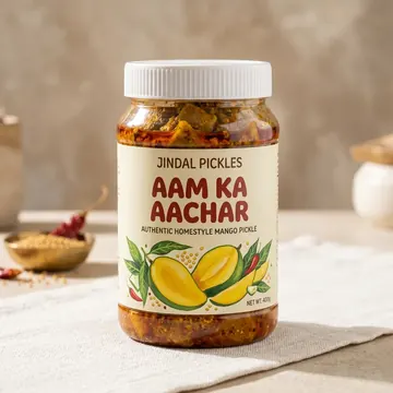 Aam Ka Aachar Packaging for Jindal Pickles - AI-generated packaging design concept
