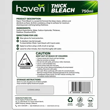 THICK BLEACH Packaging for Haven - AI-generated packaging design concept