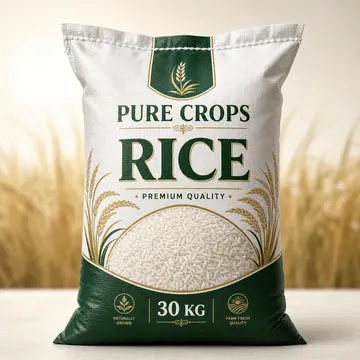 Rice Bag Packaging for PURE CROPS - AI-generated packaging design concept
