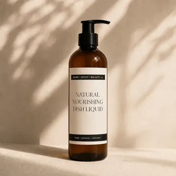 Natural Nourishing Dish Liquid Packaging for BARE BODY BEAUTY Co - AI-generated packaging design concept
