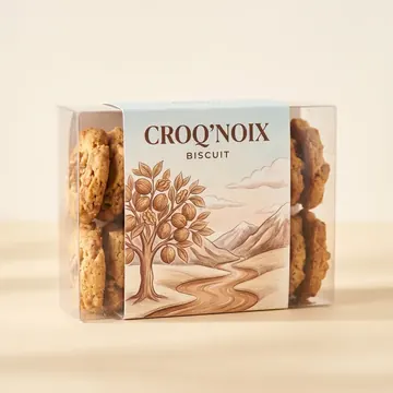 Biscuit Packaging for Croq'noix - AI-generated packaging design concept