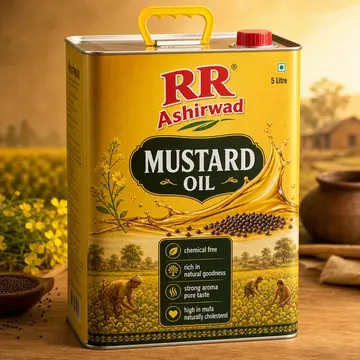 Mustard Oil Packaging for RR Ashirwad - AI-generated packaging design concept