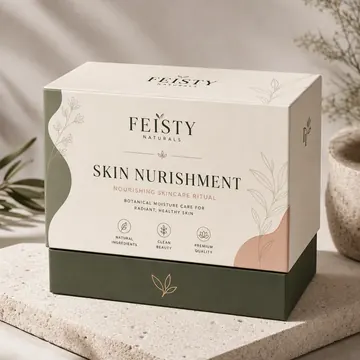 Skin Nurishment Packaging for Feisty Naturals - AI-generated packaging design concept