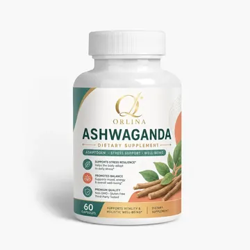 ASHWAGANDA Packaging for Orlina - AI-generated packaging design concept