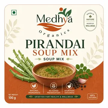 Soup Mix Packaging for Medhya Organics - AI-generated packaging design concept