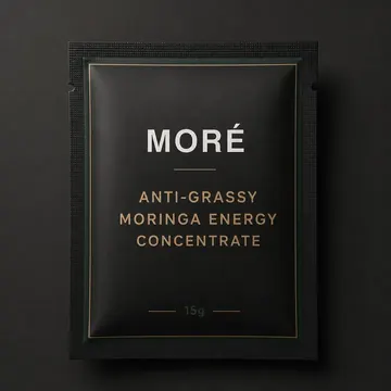 Anti-Grassy Moringa Energy Concentrate Packaging for MORÉ - AI-generated packaging design concept