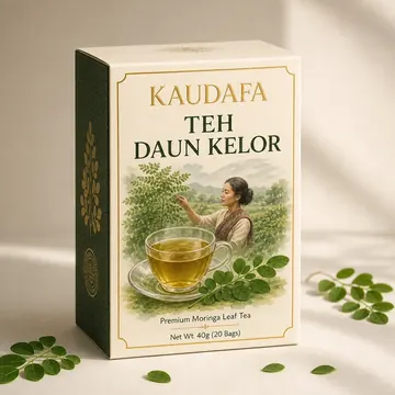 Teh Daun Kelor Packaging for KAUDAFA - AI-generated packaging design concept