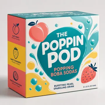 Popping Boba Sodas Packaging for The Poppin Pod - AI-generated packaging design concept
