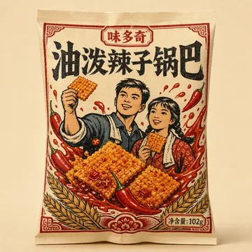 辣子锅巴 Packaging for 味多奇 - AI-generated packaging design concept