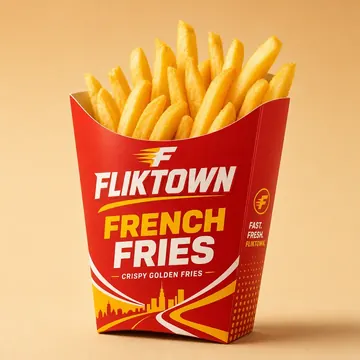 French Fries Box Packaging for Fliktown - AI-generated packaging design concept