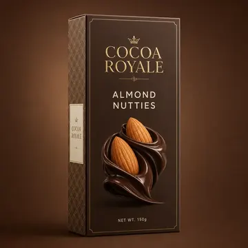 Almond Nutties Packaging for Cocoa Royale - AI-generated packaging design concept