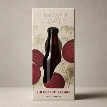 Red Beetroot + Fennel Tart Beverage Packaging for Chromatic Brewing - AI-generated packaging design concept
