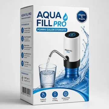Pompa Galon Otomatis Packaging for Aqua Fill Pro - AI-generated packaging design concept