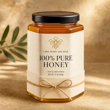 100% Pure Honey Packaging for Long Honey And Bees - AI-generated packaging design concept
