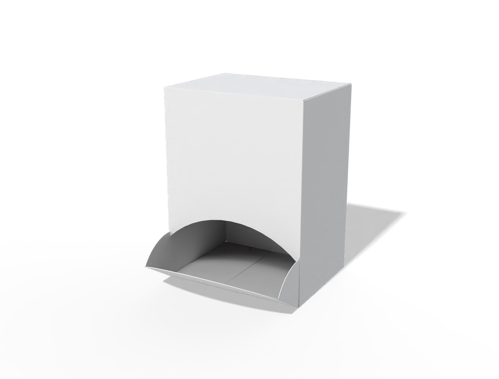 Tuck top gravity feed box — White paperboard