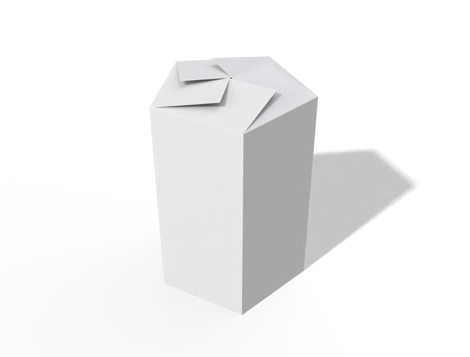 Gusseted polygonal tube box with integrated lid — White paperboard