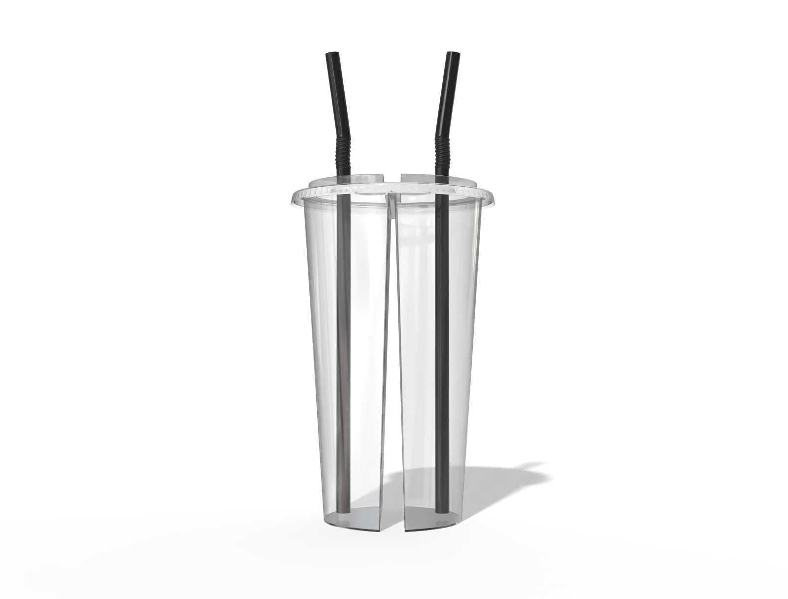 Plastic double beverage cup — Clear glossy plastic
