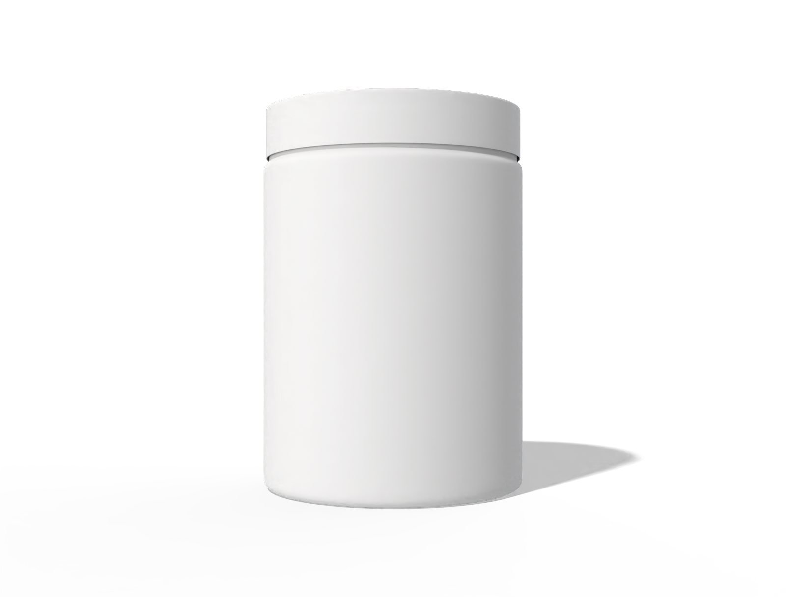 White cylindrical jar — Clear glossy plastic
