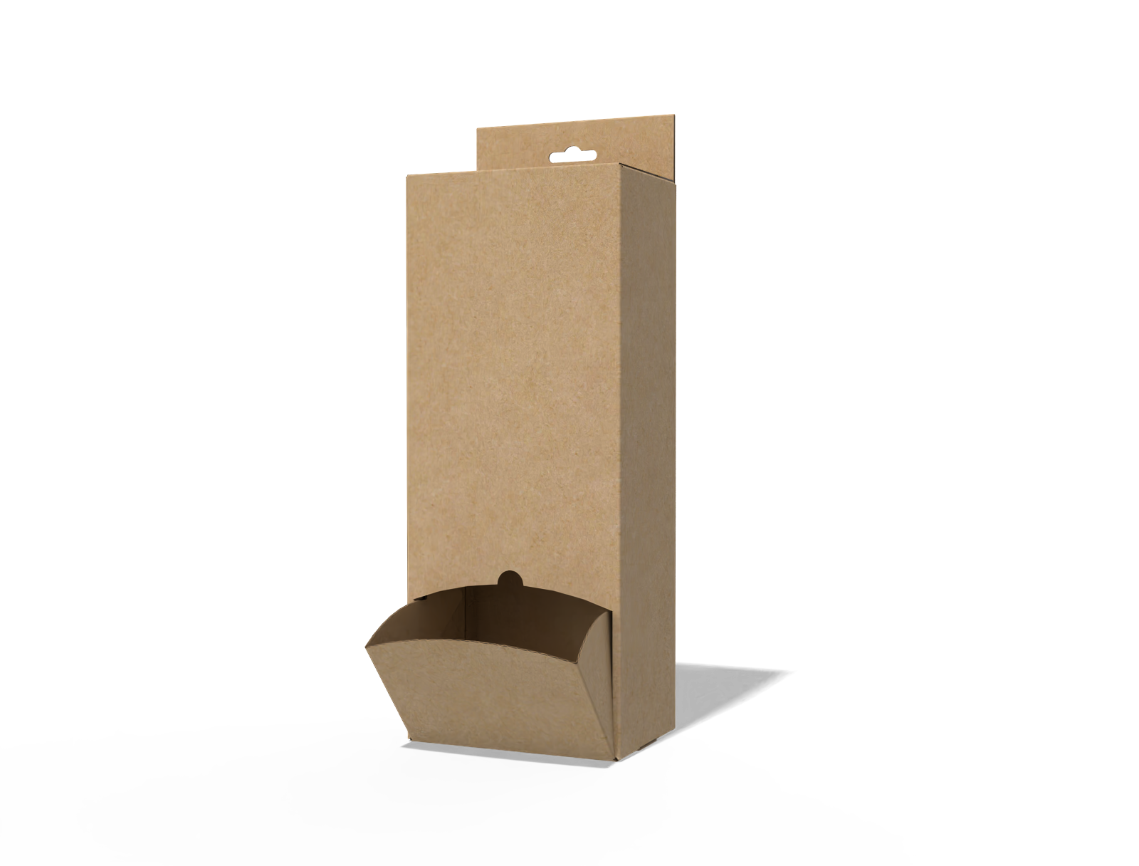 Hanging hinge door hook display box — E-flute corrugated board