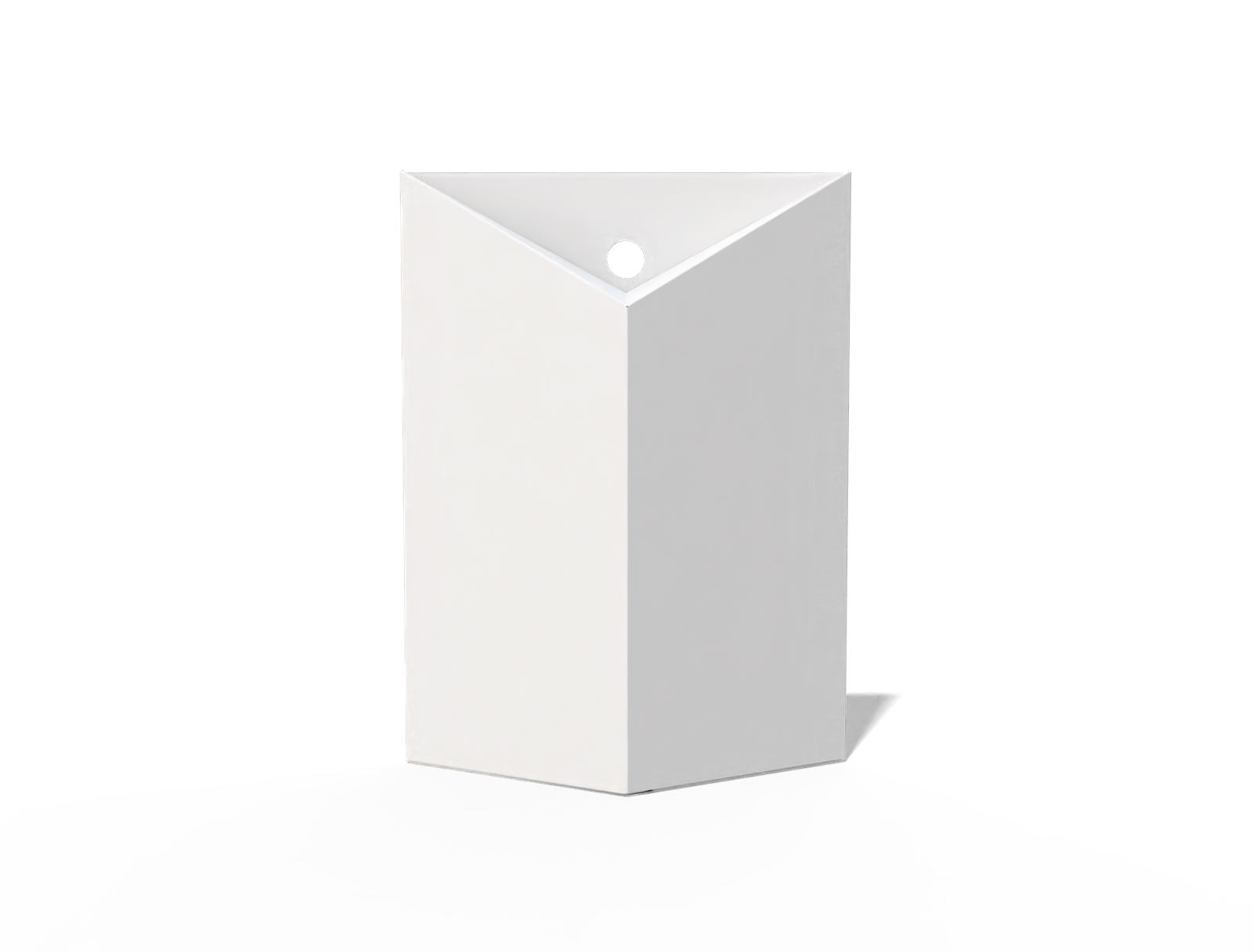 Hanging triangular display box — White paperboard