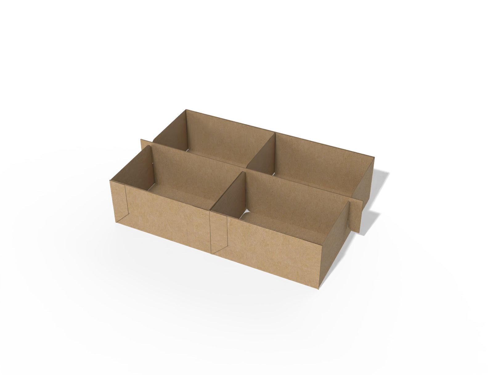 Easily foldable four-compartment tray box — E-flute corrugated board