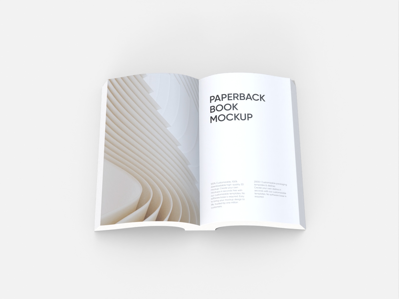 Open paperback book — White paperboard