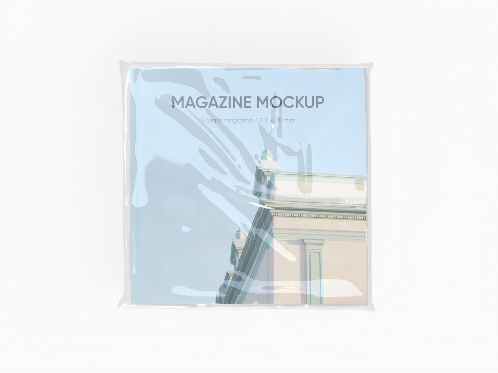 Square plastic wrapped magazine — White paperboard