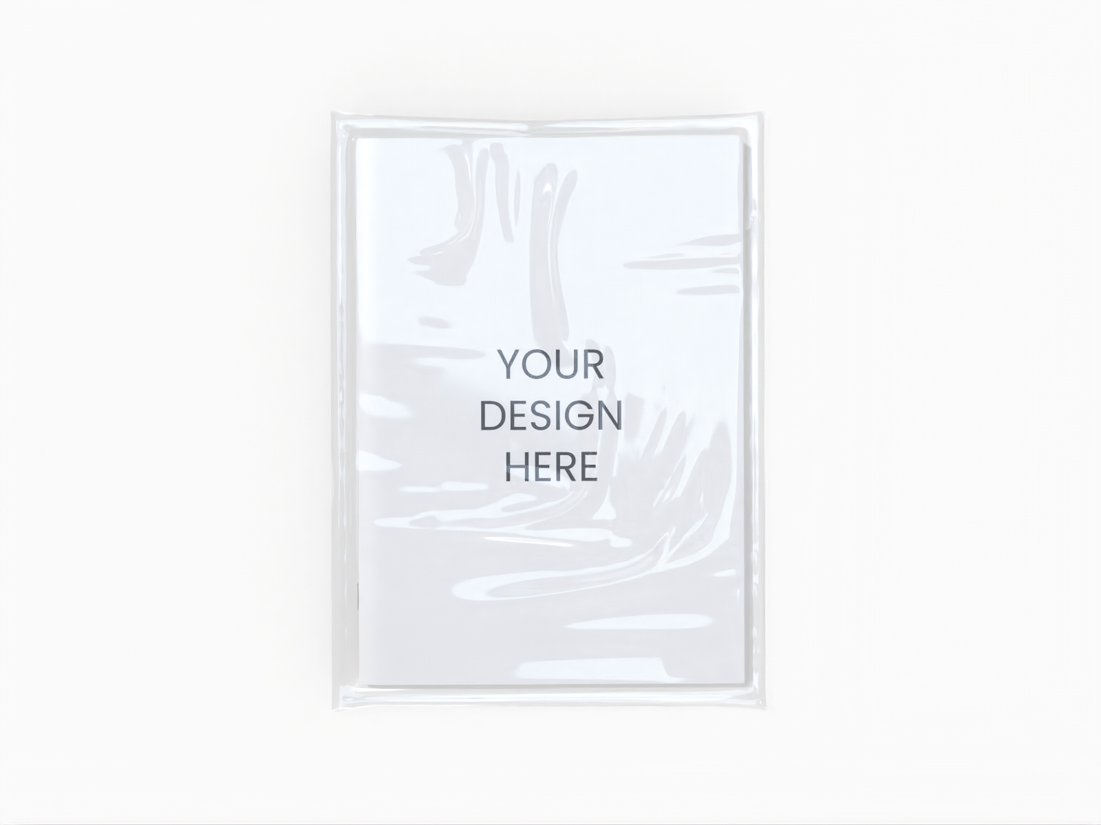 Transparent plastic wrapped magazine — White paperboard