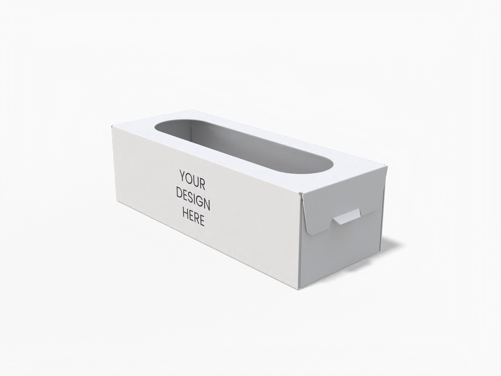 Side latch drawer box with window — White paperboard
