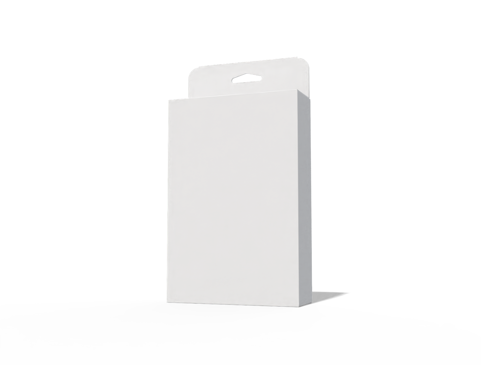 Tall flat hanging box — White paperboard