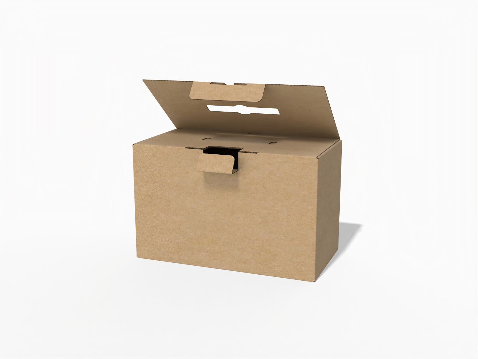 Tuck end snap lock handle box — E-flute corrugated board