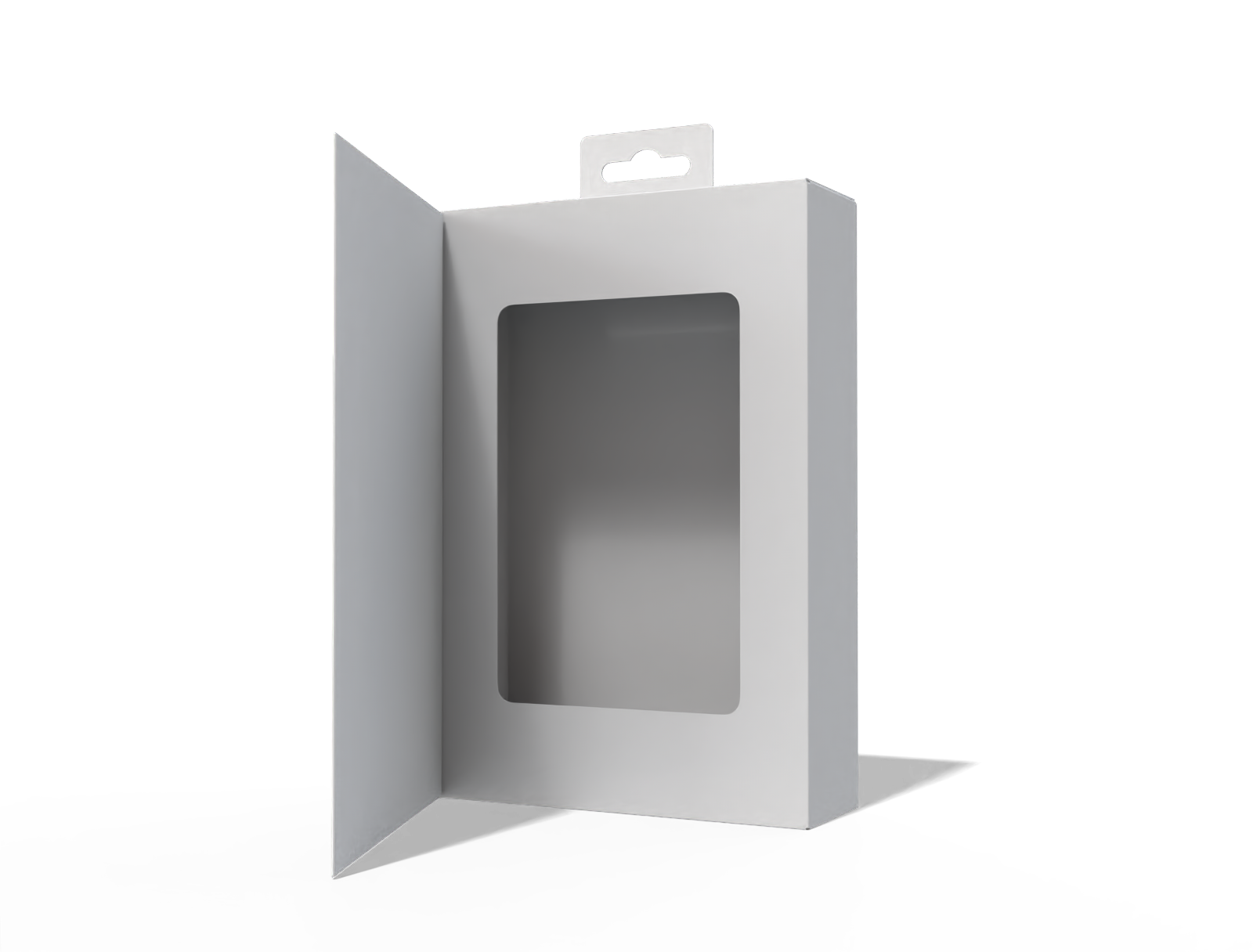 Hanging flip-top window box — White paperboard