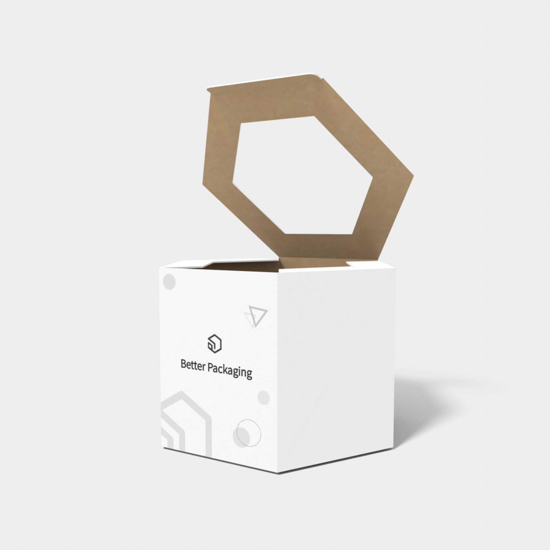 Tuck end box variations hexagon with window — White paperboard